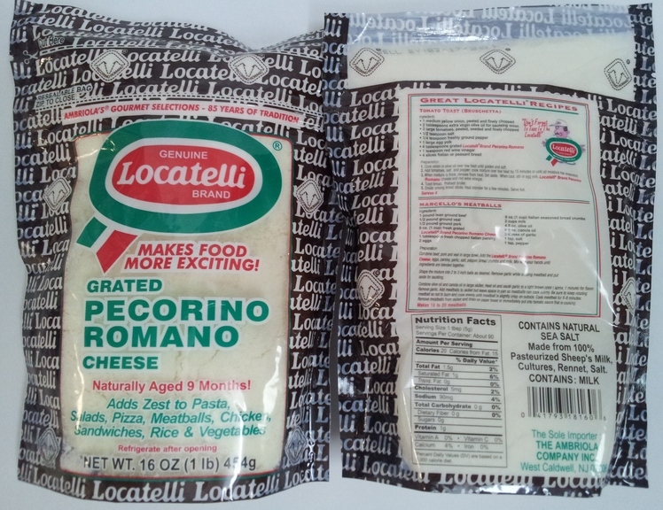 Locatelli grated cheese front and back view